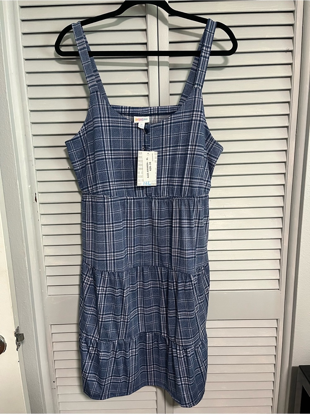 LuLaRoe Blue Plaid Tiered Midi Amanda Dress